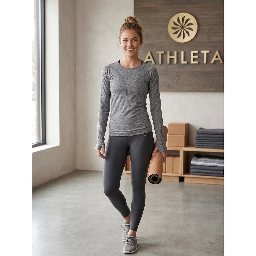 Athleta Momentum Long Sleeve Top Grey Heathered Seamless Mesh XS